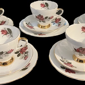 Vintage Royal Ascot Tea Set: 22Kt Gold Rose, Fine Bone China