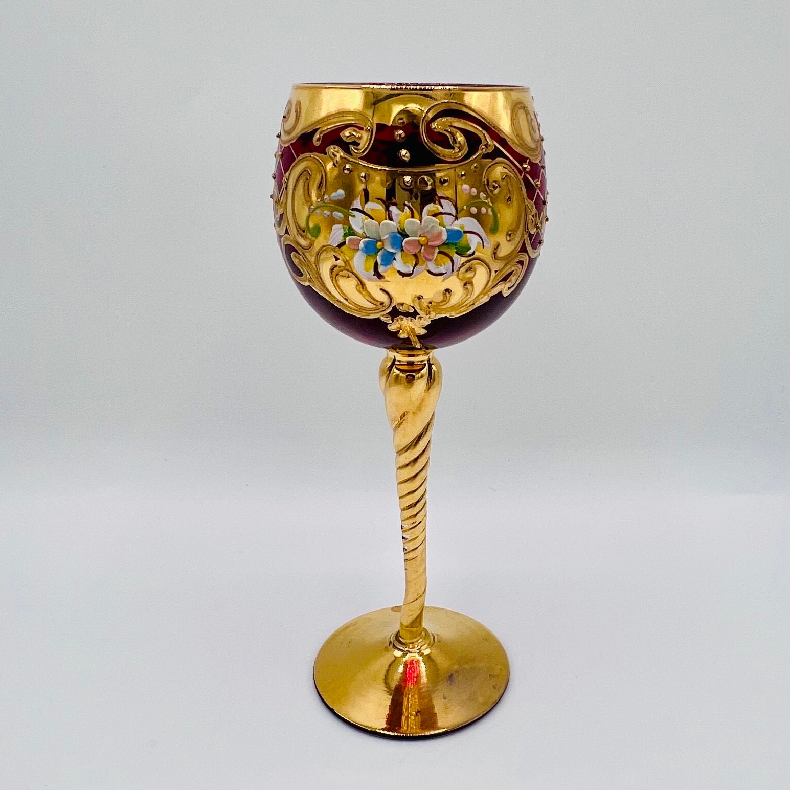 Vintage Murano Salvadori Tre Fuochi Hock Wine Glass, Enamel