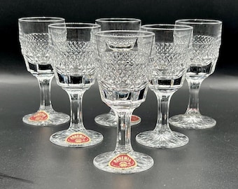 Vintage Bohemia Crystal White Wine & Port Glasses - Set of 6, Elegant Cut Crystal Glasses , height 14.5 cm