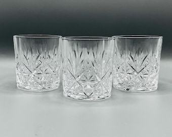Vintage Cut Crystal Whiskey Tumblers - Set of 3 Old Fashioned Glasses