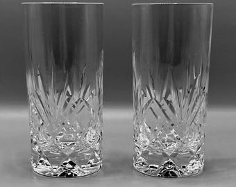 Vasos altos vintage de cristal de plomo tallado, artículos de bar, hechos en Inglaterra