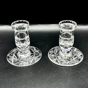 Pair of Bohemian Crystal candlestick holders | 2 Crystal tall votive | Diner table candleholders
