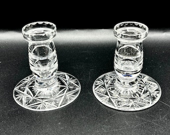 Pair of Bohemian Crystal candlestick holders | 2 Crystal tall votive | Diner table candleholders