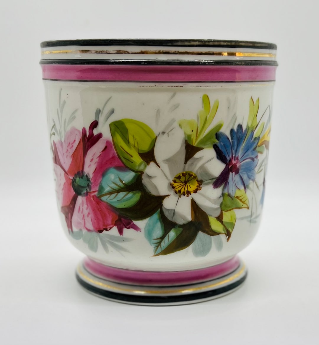 Vintage Plant Pot Vintage Round Planter Hand Painted Plant Pot Vintage Ceramic Plant Pot