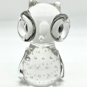 Glass Owl Paperweight | trapped Air bubbles | Vintage Glass Paperweight | Animal Glass Paperweight | Clear Glass   Paperweight