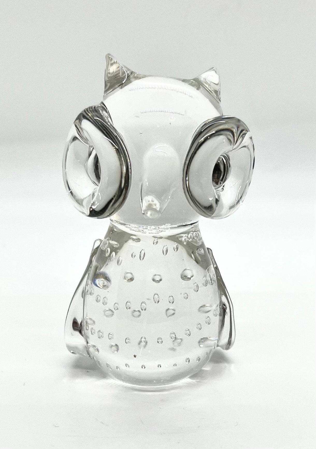 Vintage Glass Owl Paperweight: Trapped Air Bubbles, Art Glass