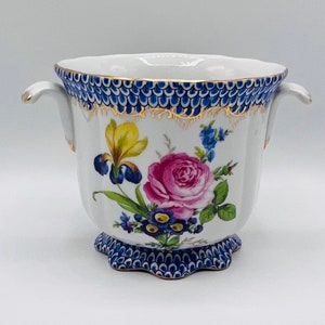 Vintage keramisk kruka, liten porslinsplanteringslåda, handmålad blomkruka, fransk porslinskruka, dekorativ planteringskruka, höjd 11 cm
