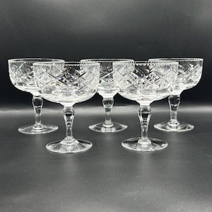 Vintage CHAMPAGNE Coupes, cut lead crystal versatile cocktail bar saucer glasses, made in England,
