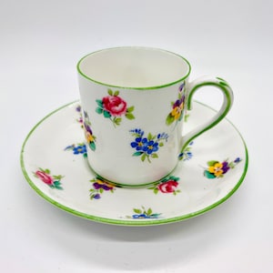 ANTIQUE CUP & SAUCER | Bone China Crown Straffordshire England | Antique handpainted Cup | Antique Demitasse Cup | Antique Coffee Can