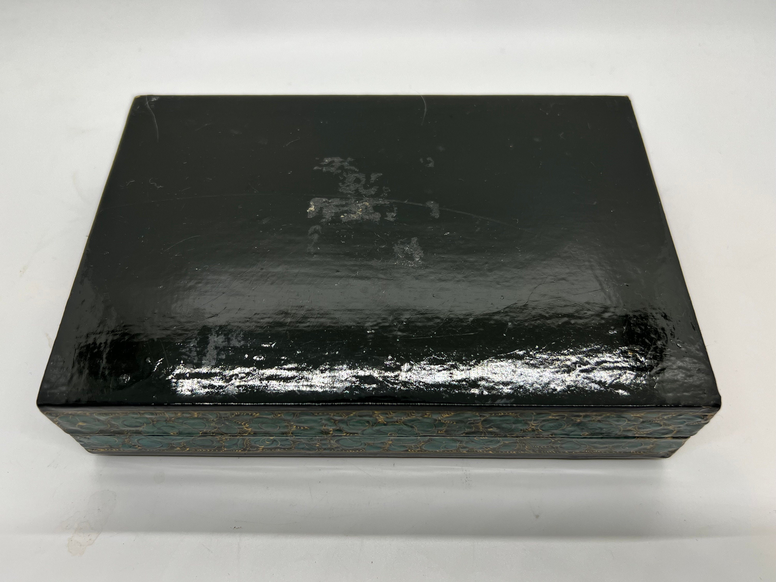 中国美術 紫檀 箱 2.5cmx13.5cm(K-HA479) Vintage Lacquered Box | Handpainted Paper Mache Trinket Box