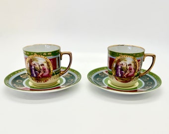 Vintage Royal Vienna tekopp och fatset: Kontinentalt porslin - liten teservis