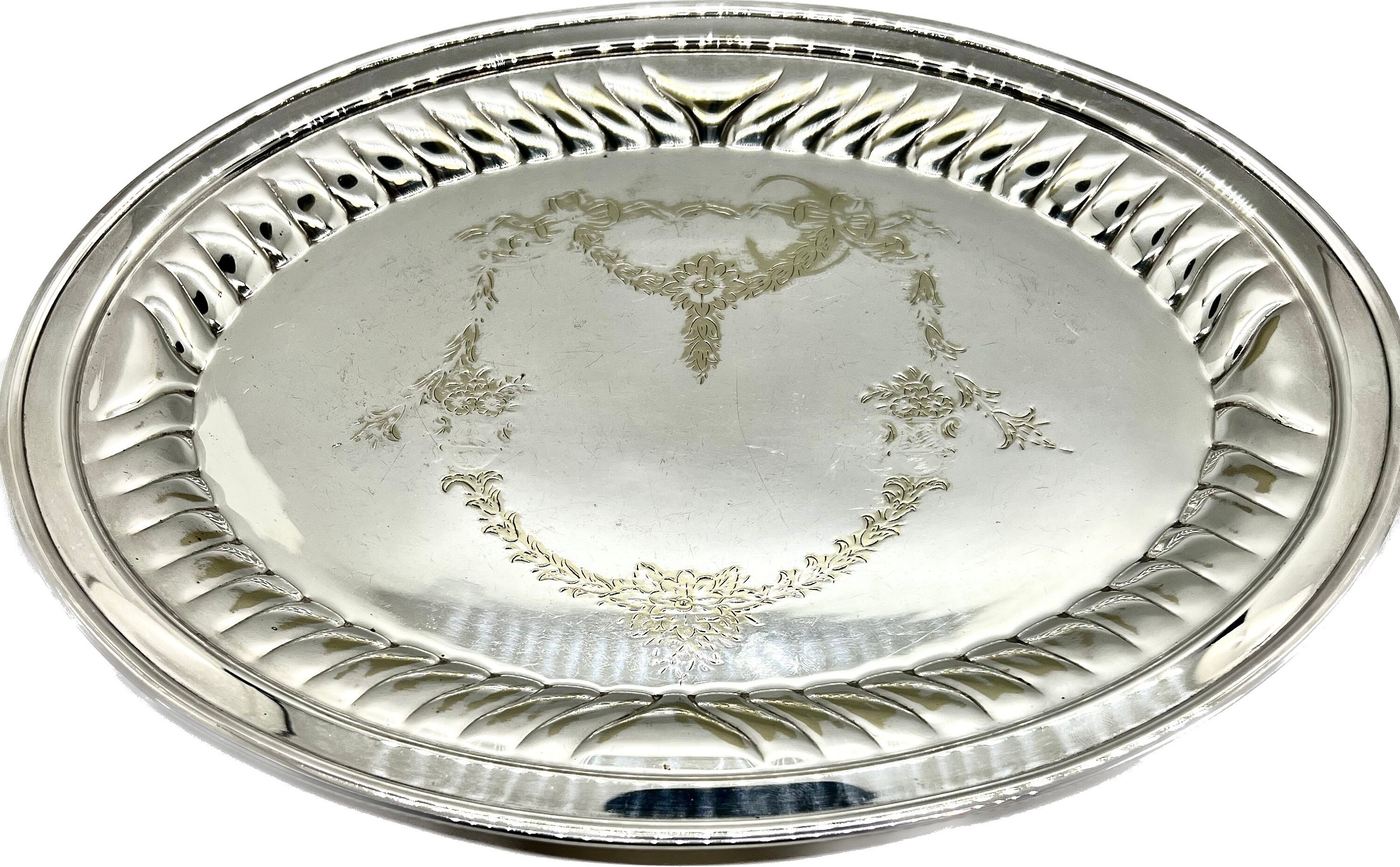 Plat ovale Ercuis en métal argenté, décor perlé - AXS Design