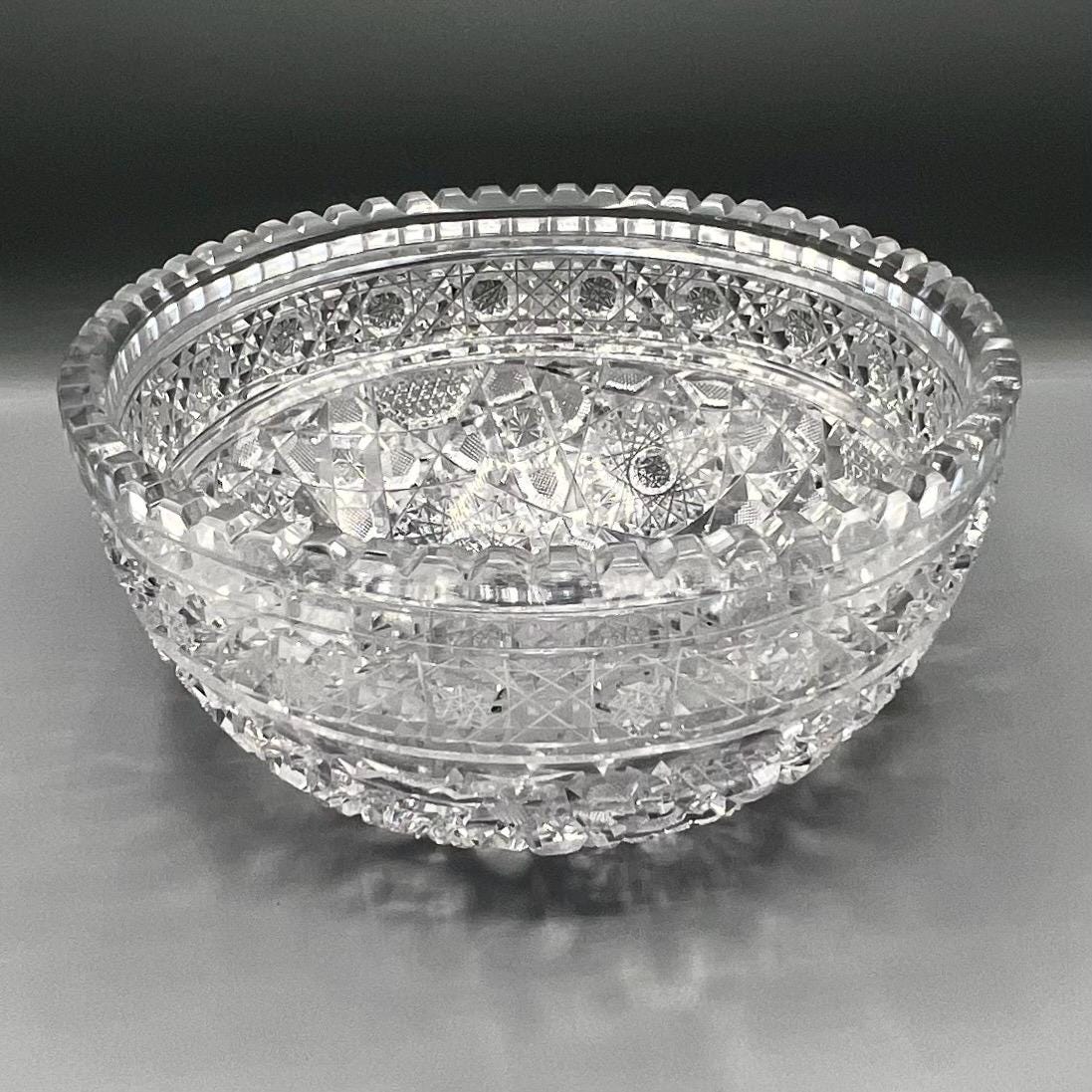 VINTAGE Cut Crystal bowl, hobnail cane cut centerpiece bowl - heavy lead crystal intricately cutted, sawtooth rim, Width 22.5 cm