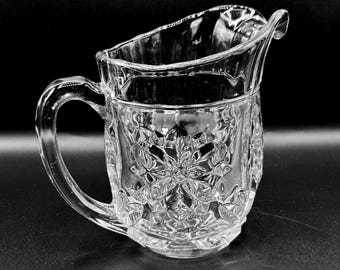 Vintage deep cut pressed glass jug, retro glass vase pitcher,