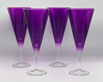Set of 4 Tall Fuchsia Purple Eggplant Flute Glasses – Contemporary Drinkware