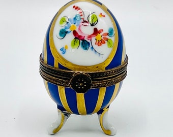 Vintage Limoges Porcelain Egg Trinket Box: Hand-Painted Floral Pill Pot