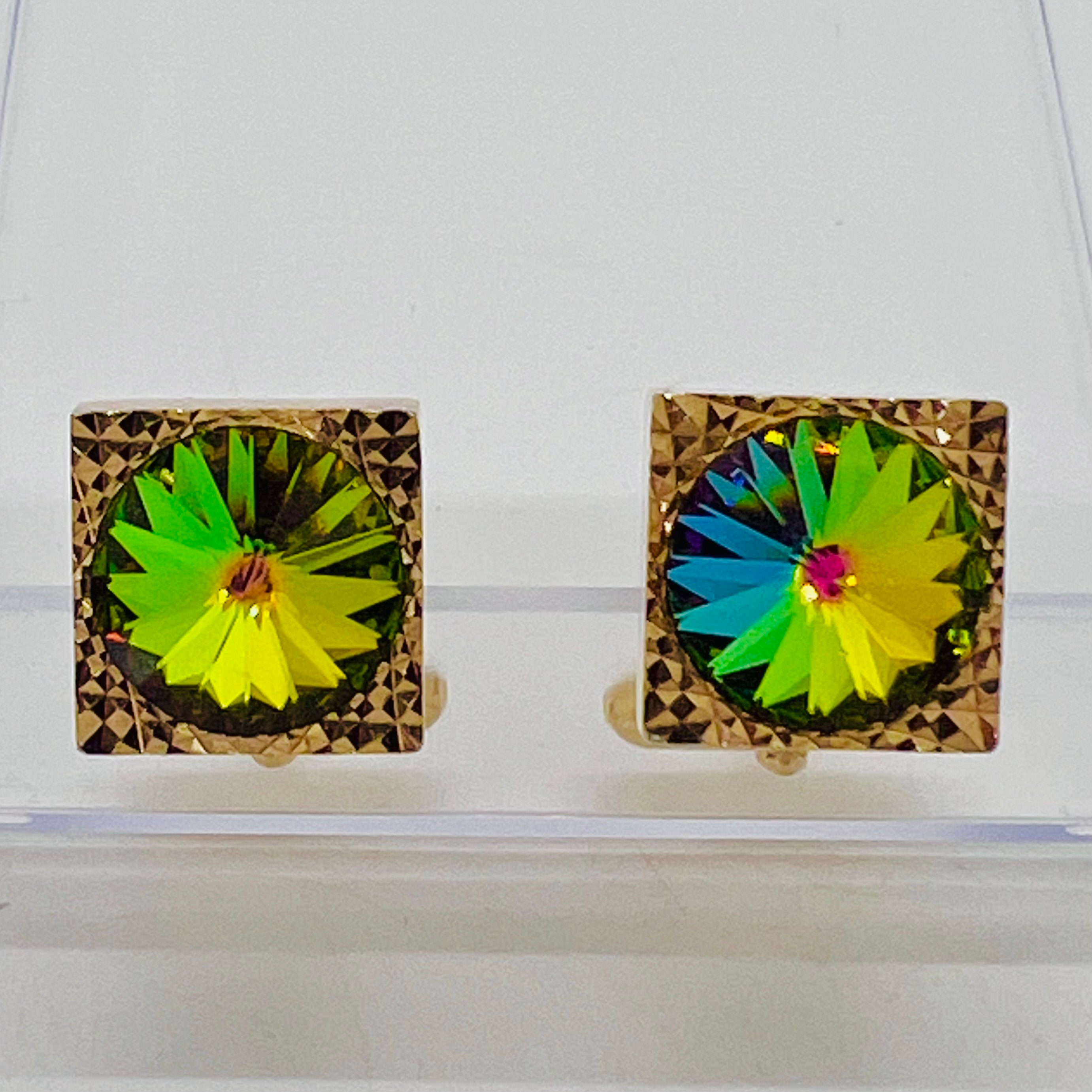 Vintage Sea Lord Gold Plated Cufflinks: Multicolored Crystal Stone