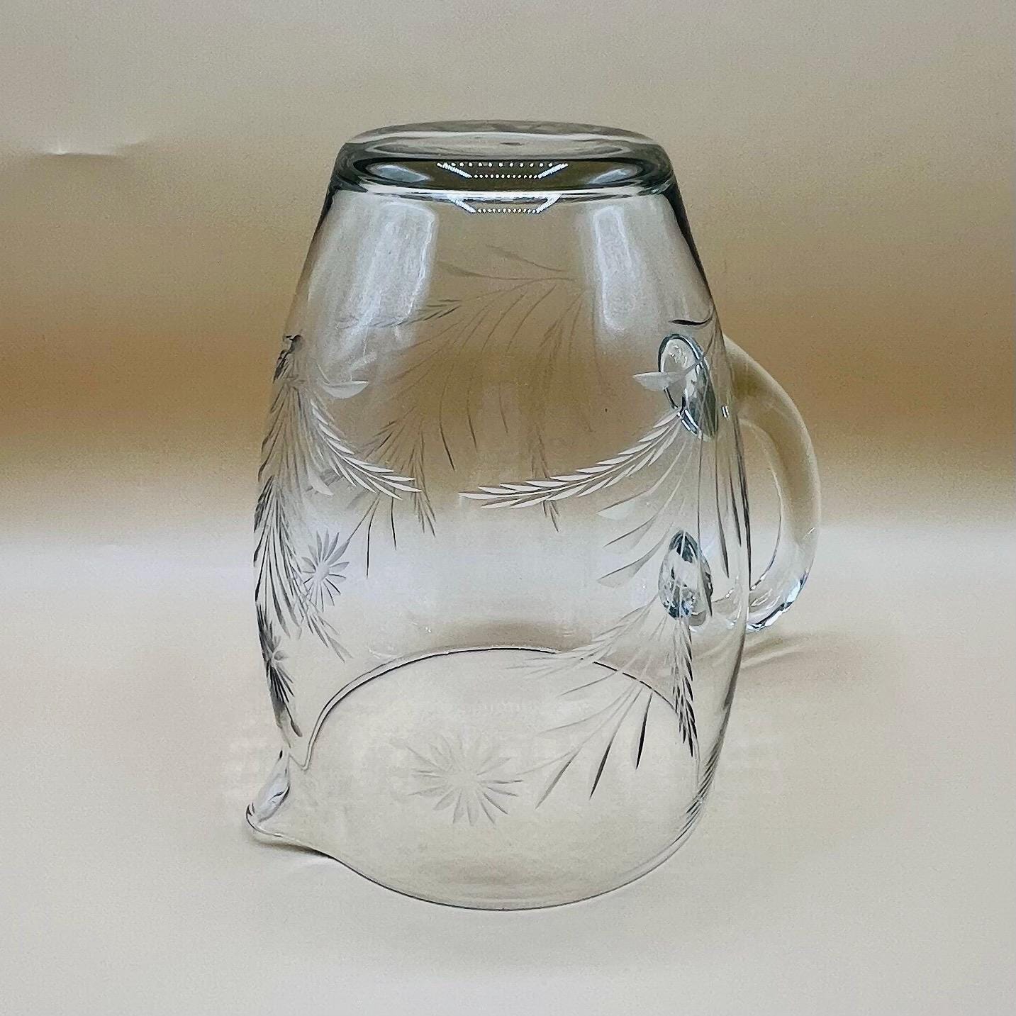 ヴィンテージの手吹きガラスピッチャー：ミッドセンチュリーの花柄