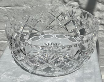 VINTAGE Cut Crystal BOWL, large fruit bowl, Diamond cut with thumb cut, Mid century retro style centerpiece bowl,