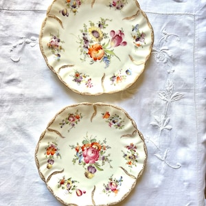 Antique Helena Wolfsohn Dresden Porcelain Plates: Handpainted Floral Gilded Set
