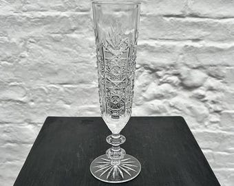 Vintage Cut Lead Crystal Champagne Flute | Deep Starburst Pattern | Elegant Crystal Toasting Glass | Bohemian Style Wedding Glass