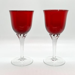 VINTAGE PORT GLASSES, Red Cup with Twisted Stem, set of 2, 14.8 cm height