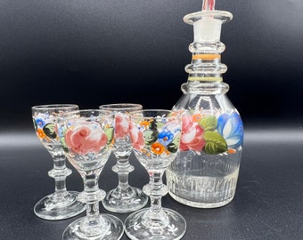 A Set of 6 Handblown Liqueur Glasses with Enamel Decoration A Set of 6 Handblown Liqueur Glasses with Enamel Decoration