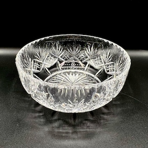 Vintage Lead Crystal Fruit Bowl: Fan & Star Cut Centerpiece