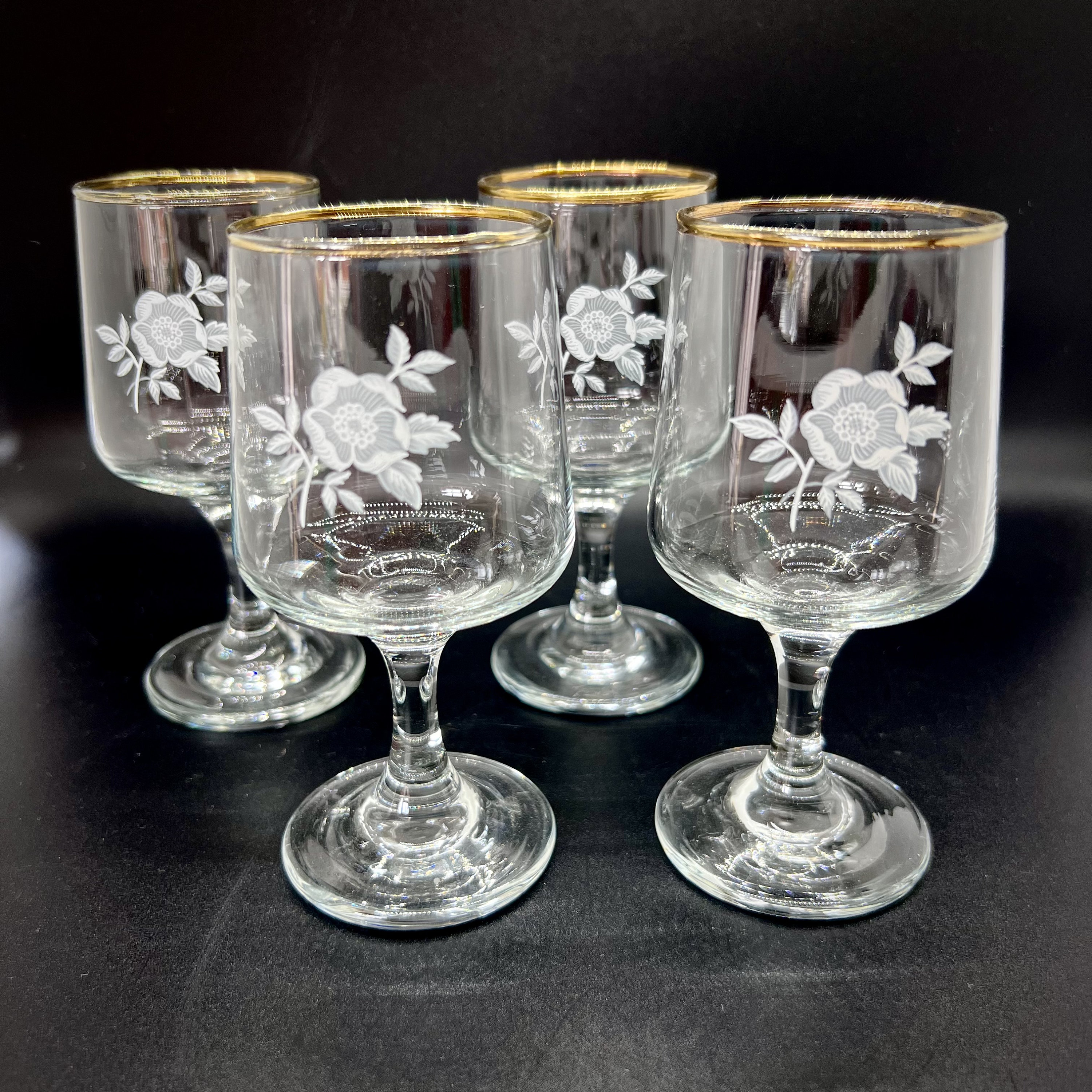 Antique Needle Etched GREEK KEY Clear 4 oz Small Wine Glass ~ Set of 5