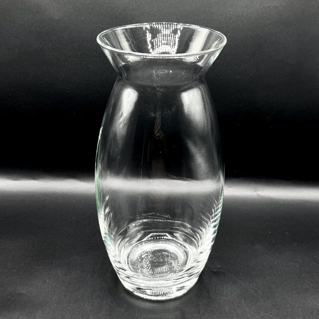Cylindrical Rimmed Vase VINTAGE CLEAR GLASS Vase – Large Cylindrical Flared Rim, Minimal Mid ...