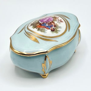 Vintage Limoges Porcelain Trinket Pot: Handpainted Fragonard Scene