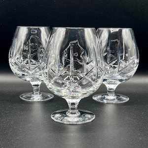 VINTAGE CRYSTAL COGNAC or Brandy glasses | Cut lead Crystal Snifter Balloon Glass, cross hatch cut, set of 3 glasses