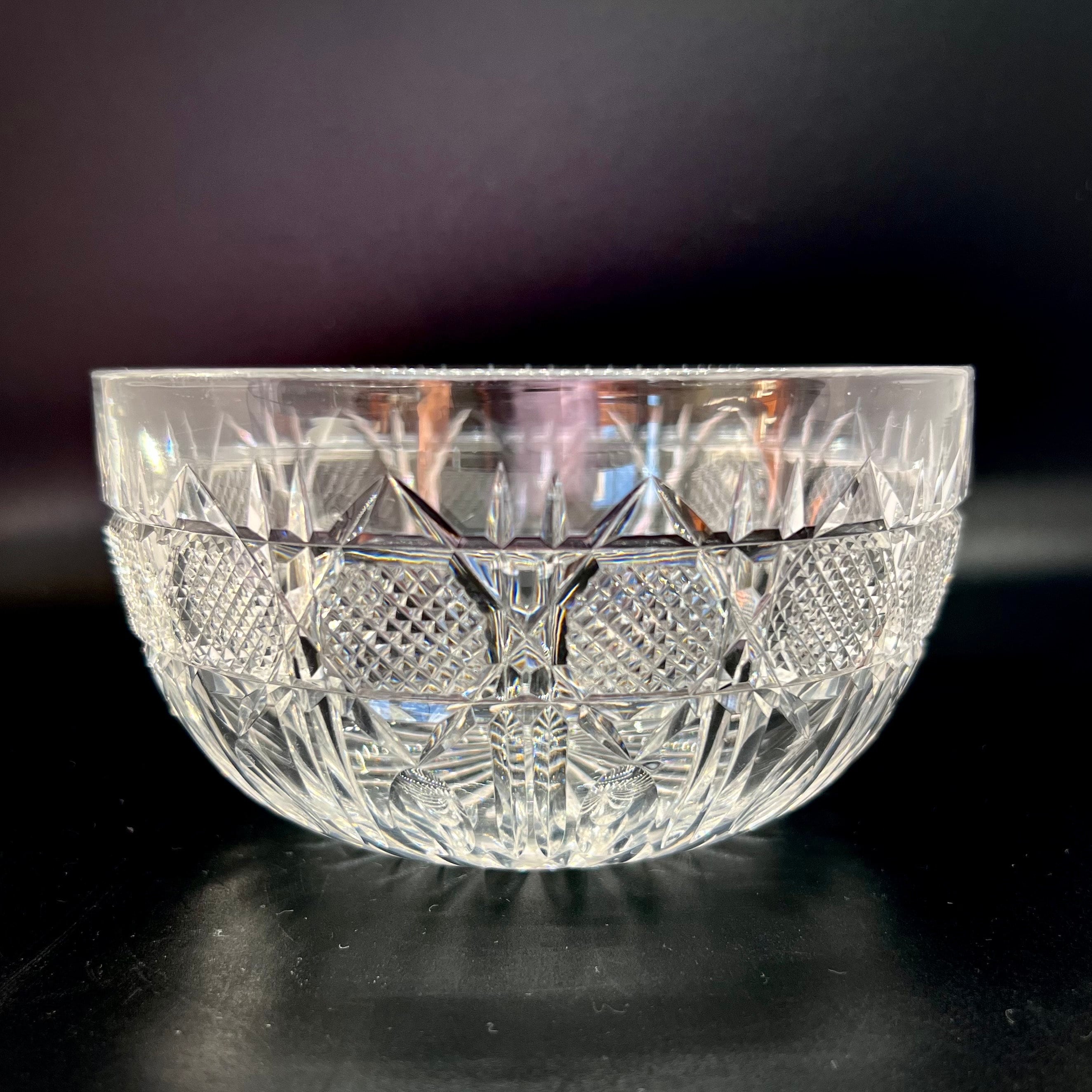 Vintage Cut Crystal Bowl: Mid-Century Diamond & Thumb Cut Glass
