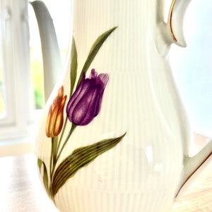 Vintage Mitterteich Bavaria Teapot: Handpainted Tulip Flowers, Gold Rims