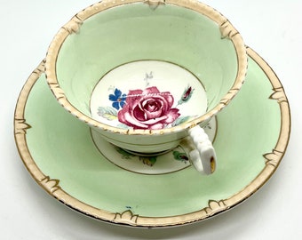 ANTIQUE PARAGON TEASET | Paragon Tea cup and saucer, Bone China England | Vintage Paragon Rose | Antique Cup and Saucer | Green Teacup