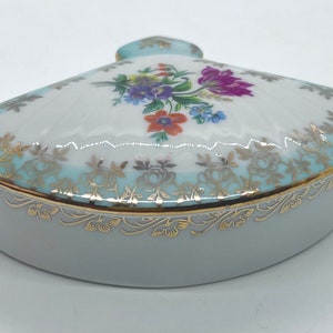 Vintage Dresden Porcelain Trinket Box: Fan Shaped, Floral Gilded