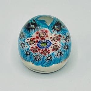VINTAGE GLASS PAPERWEIGHT Small Multicolored Millefiori style under a clear glass dome