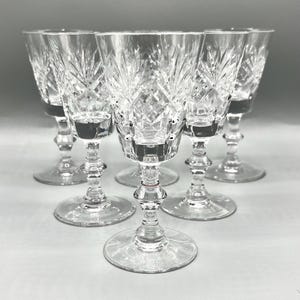 Vintage cut crystal Sherry glasses, crosshatched and fan cut, high quality crystal set of 6 glasses, Height 13 cm
