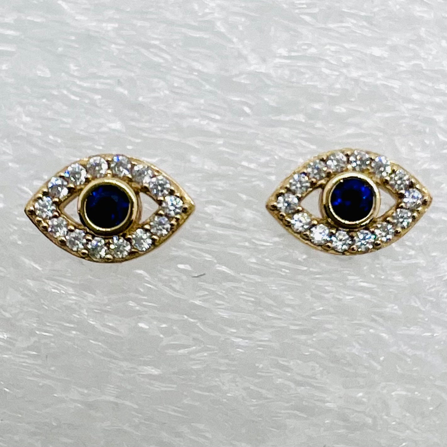Vintage sterling silver zircona evil eye ear studs, marked