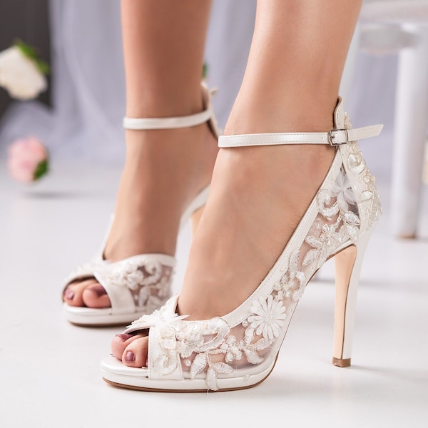 Lace Wedding Heels Etsy