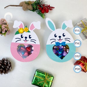 Lot de 2 lanternes de boîte de bonbons lapin mignon SVG pour projet Cricut DIY, boîte d'ombre de Pâques, lampe boîte de bonbons lapin mignon pour décoration de Pâques