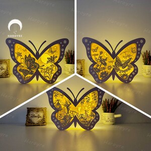 Pack 3 Butterfly Box Laterne SVG für Cricut Project DIY, Tier Shadow Box, Laterne Butterfly Box Lamp For Home Decor
