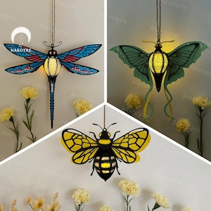 Confezione da 3 diverse creature aeree, 2 lanterne SVG per progetto fai da te Cricut, scatola delle ombre con animali, lampada con creature lanterne per arredamento casa