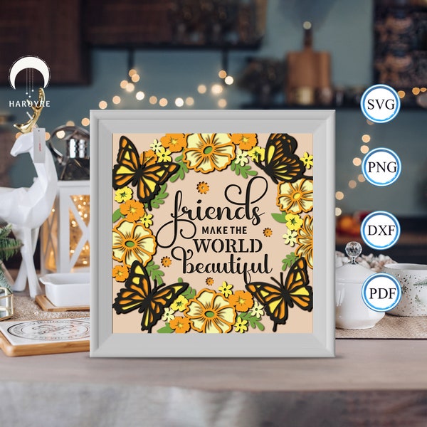 Friendship Quote shadow box svg, Friendship paper cut light box, shadow box template for Cicut DIY, 3D light box SVG handmade 2
