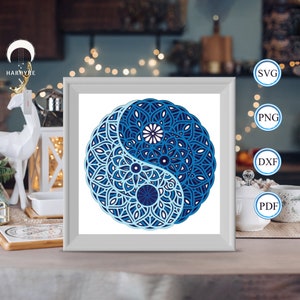 3D Yin Yang Mandala Shadow Box, pour Silhouette, fichiers pour cricut, papier cartonné Svg, papier découpé modèle 2
