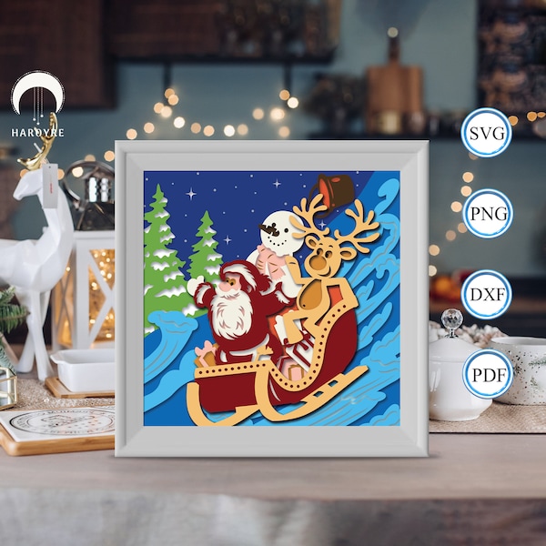 Merry Christmas shadow box svg, House paper cut light box, shadow box template for Cicut DIY, 3D light box SVG handmade 3