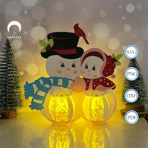 Bonhomme de neige 3 lanterne de bonhomme de neige SVG pour projet Cricut DIY, boîte d'ombre de bonhomme de neige, lampe de Noël de lanterne pour la décoration intérieure