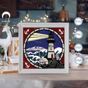 Shadow Box phare 3D, pour Silhouette, fichiers pour cricut, papier cartonné Svg, papier découpé modèle 9