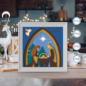 Boîte d'ombre de la Nativité 3D, pour la Silhouette, des fichiers pour cricut, du papier cartonné Svg, un modèle de découpe de papier