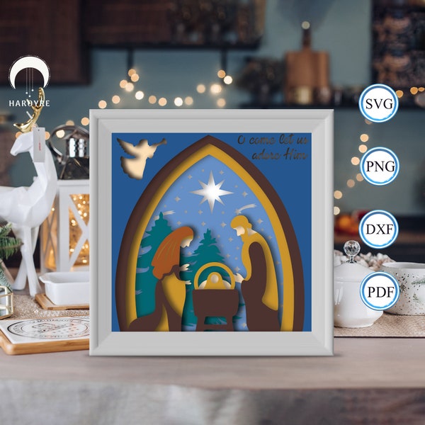 Nativity shadow box svg, Nativity paper cut light box, shadow box template for Cicut DIY, 3D light box SVG handmade Nativity shadow box svg, Nativity paper cut light box, shadow box template for Cicut DIY, 3D light box SVG handmade
